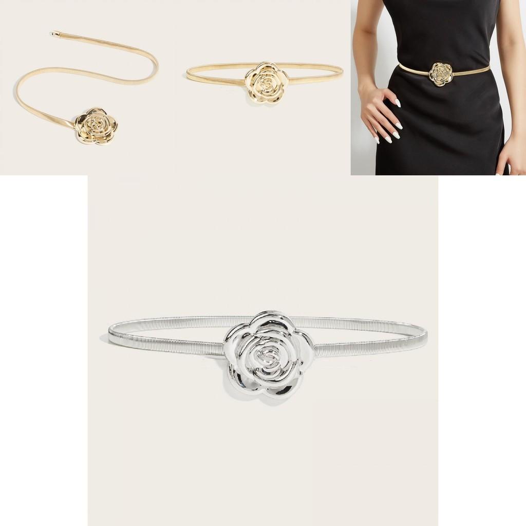 Cinturón Metálico de Resorte para Mujer con Cadena de Doble Anillo para Estilizar Vestidos y Camisas