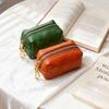 Retro Echte PU-Leder Reißverschluss Münzbörse Für Unisex Einfach Und Tragbar Mini Karten Schlüssel Aufbewahrungstasche