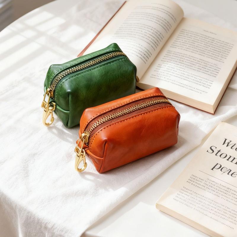 Retro Echte PU-Leder Reißverschluss Münzbörse Für Unisex Einfach Und Tragbar Mini Karten Schlüssel Aufbewahrungstasche