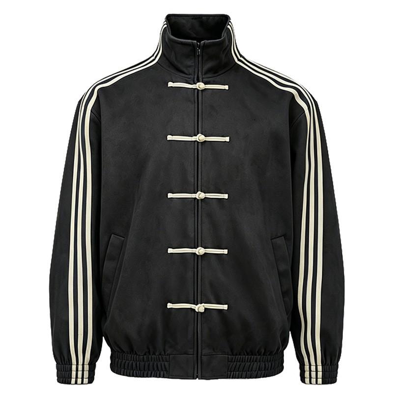 Vintage Chinesischer Knoten Wildlederjacke Unisex Locker Geschnitten Oberbekleidung