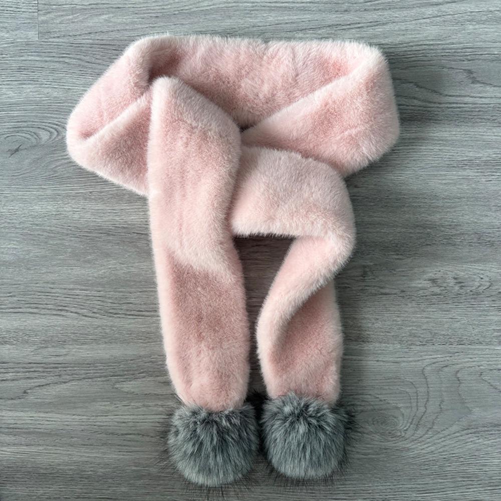 Faux Fur Pom Pom Scarf Pom Pom Trim Plush Scarf New Neck Warmer  Winter Outfits