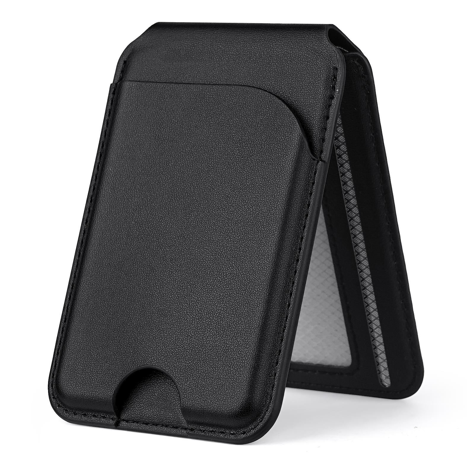 PU Leather Magnetic Card Holder Bi-Fold Phone Card Bag with Kickstand Function C