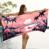 Rosa Flamingo Strandtuch, Tropisches Paradies Kunst, Palmenbaum & Sonnenuntergang Design, Weiches Mikrofaserhandtuch für Pool & Strand