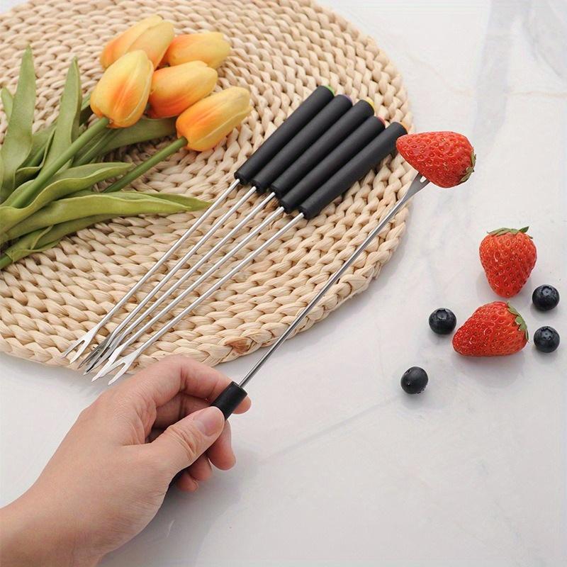 6pcs Stainless Steel Cheese Fruit Fork Cake Chocolate Cheese Fork Cheese Hot Pot Fork Fruit Dessert Fork