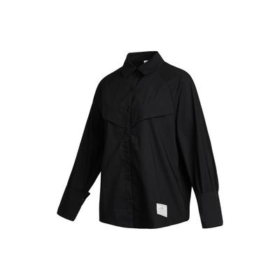 Solid Color Letter Pointed Collar Single-Breasted Gold Hook Casual Knit Long Sleeve Shirt Women Shirts Black DR5997-010