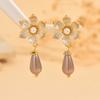 Vintage Round Inlaid White Imitation Pearl Earrings Geometric Creativity Gold Color Dangle Earrings for Women Jewelry