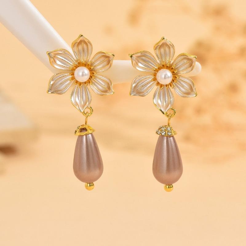 Vintage Round Inlaid White Imitation Pearl Earrings Geometric Creativity Gold Color Dangle Earrings for Women Jewelry