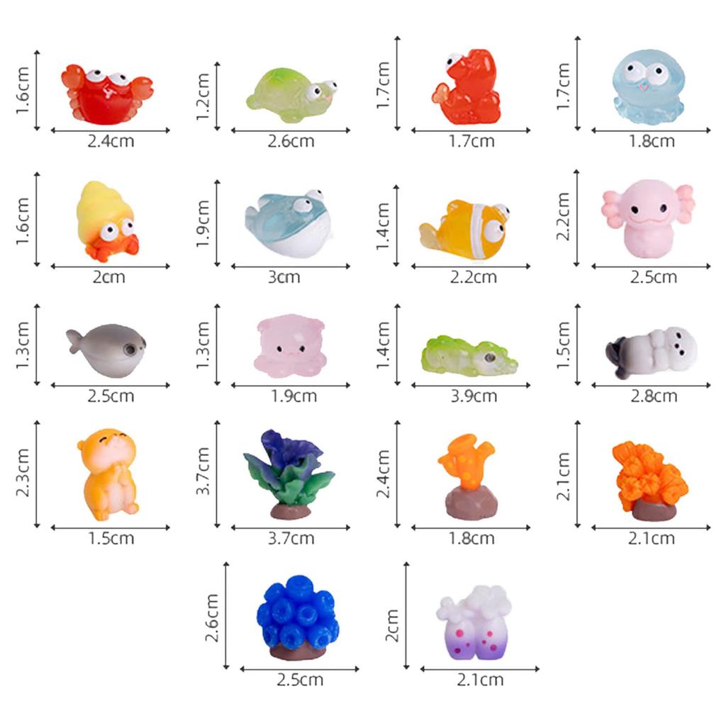 Aquarium Set of 18 and Marine Cute Miniature Miniature Aquarium Craft Micro Landscape Scenery Home Resin DIY Decor Corals, Fish, Life, Figurines,