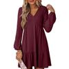 V-neck spring and autumn design sense fashion casual dress women's long-sleeved niche elegant line dress