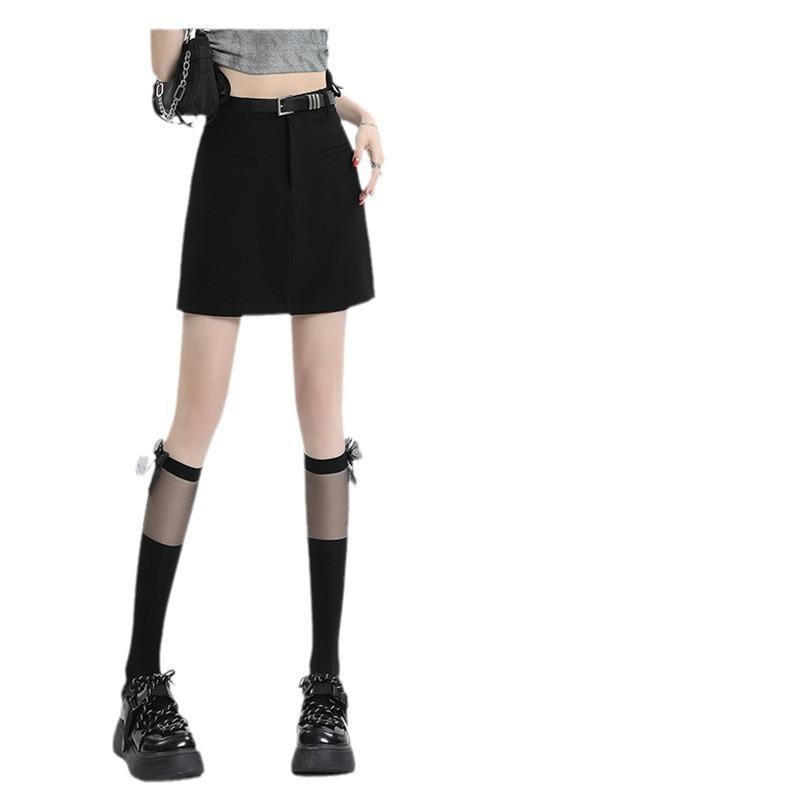 Women's Gray High-Waisted A-Line Mini Skirt - 2024 Spring Collection, Academy Style, Anti-Exposure Design