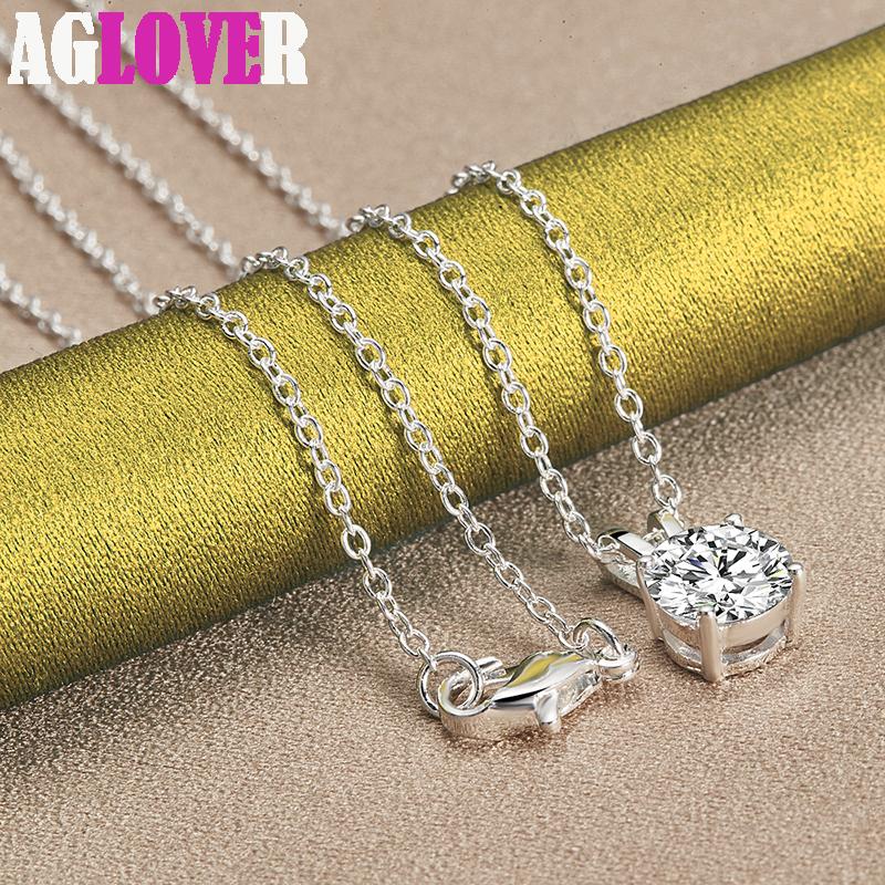 925 Sterling Silver 8mm AAA Zircon Pendant Necklace Jewelry