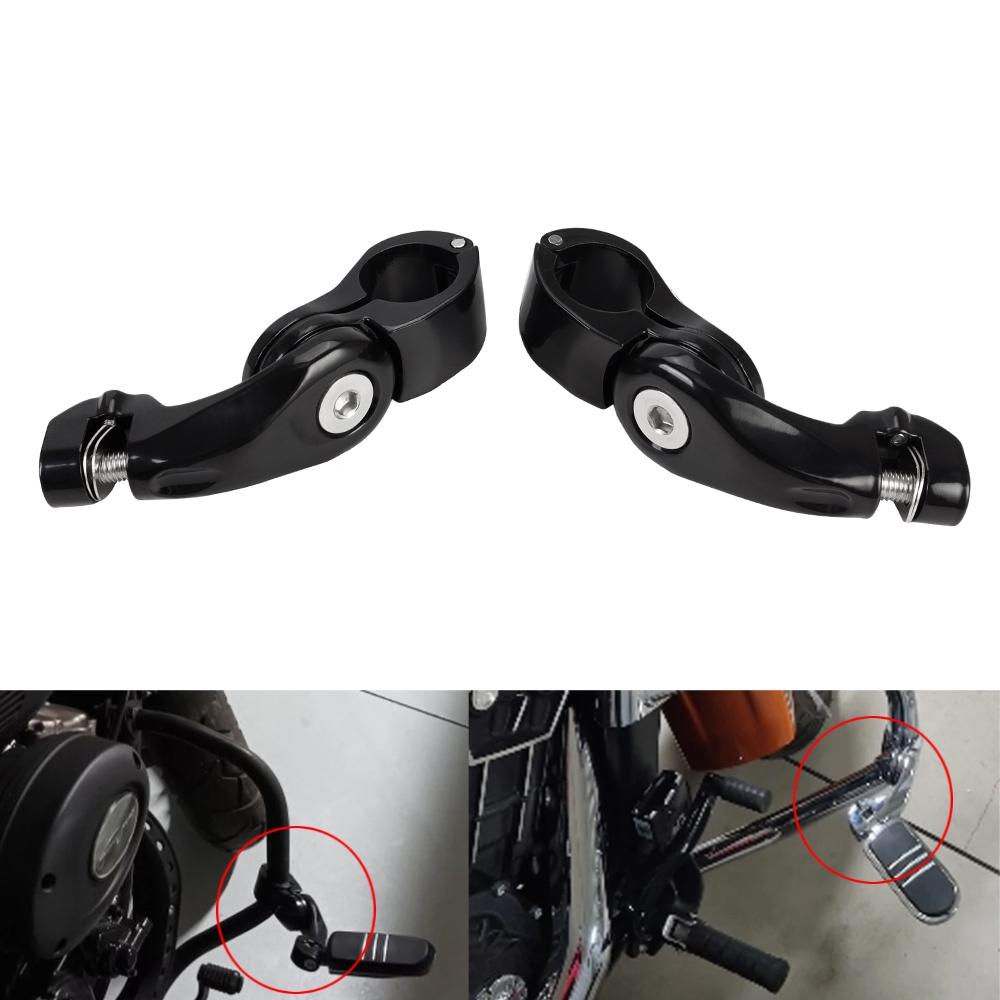 Motorcycles Male Mount-Style Chrome 1 1/4" Foot Peg Adapter Engine Guard Footrests Mount Clamps for Harley Softail Cafe Racer