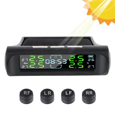 Auto Security Alarm Systems With Digital Clock Digital LCD Display Tyre Temperature Monitor Car Tire Pressure Monitoring System USB / Solar TPMS