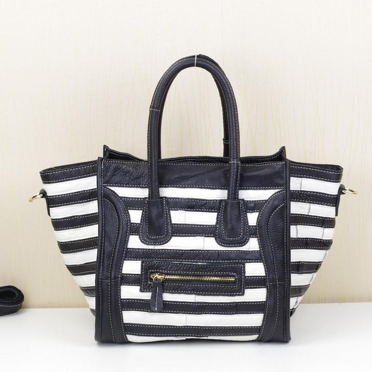 Leather Women's Bag, Cowhide Handbag, Crossbody Bag, European and American Style, Leather Splicing Smiley Face Bag, Large Size