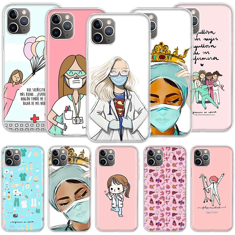 Cartoon Medicine Doctor Nurse Phone For Apple Iphone 12 13 Mini 15 Pro Max 11 Pro 14 Plus 16 Pro Max 16E Case Shell Cover Clear