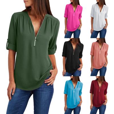 Γυναικείο Μπλουζοπουκάμισο Chiffon Μεγάλο Μέγεθος Μονόχρωμο Άνετο Φερμουάρ Λαιμόκοψη V Μακρυμάνικο