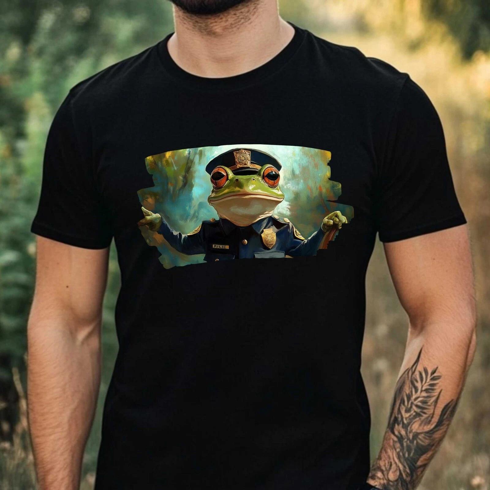 T-Shirt Herren Frosch als Polizist Motiv Baumwolle Größe XS bis 5XL XXL