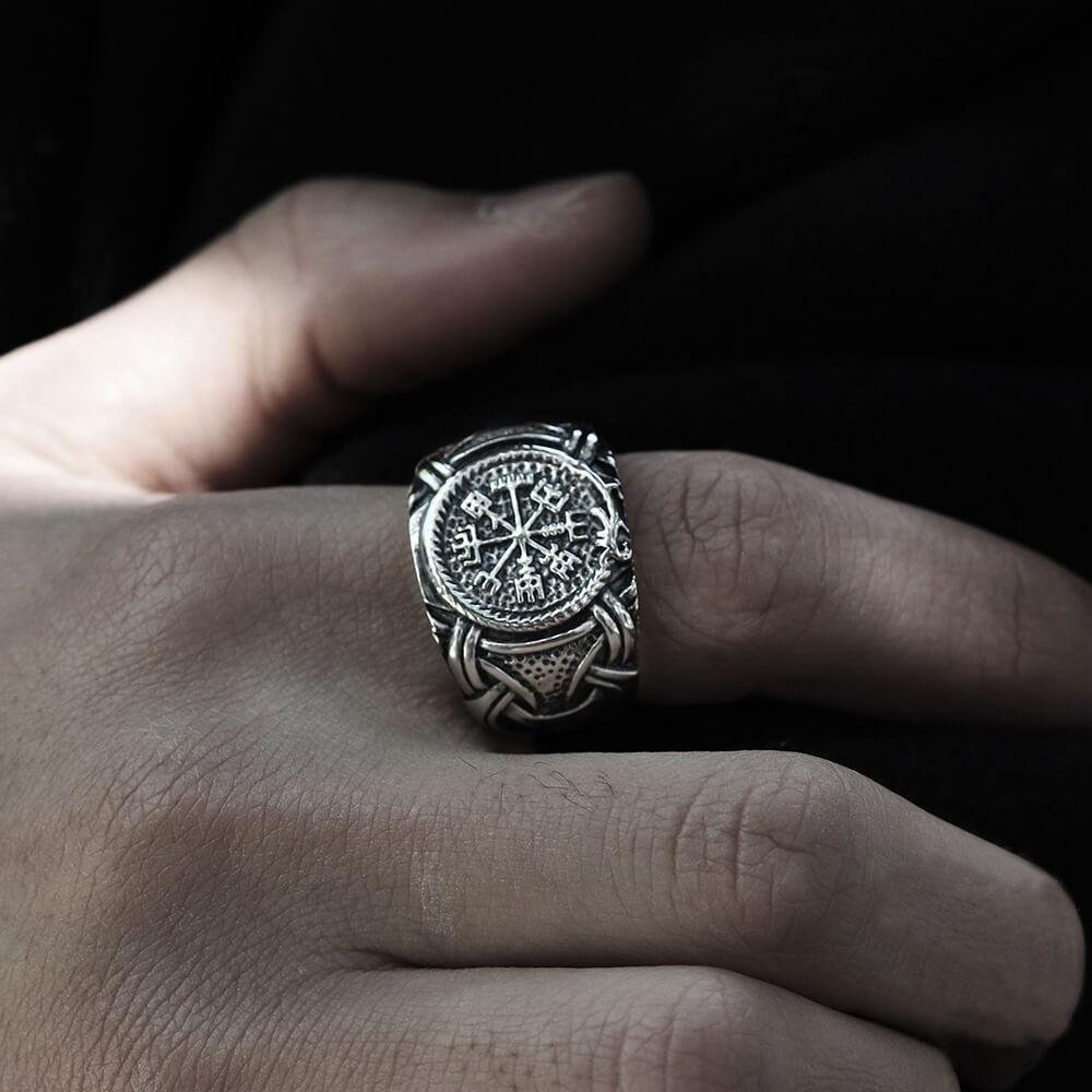 Vintage Viking 316l Stainless Steel Compass Odin Rune Vegvisir Ring For Men Punk Retro Amulet Jewelry Ring Male Bijoux