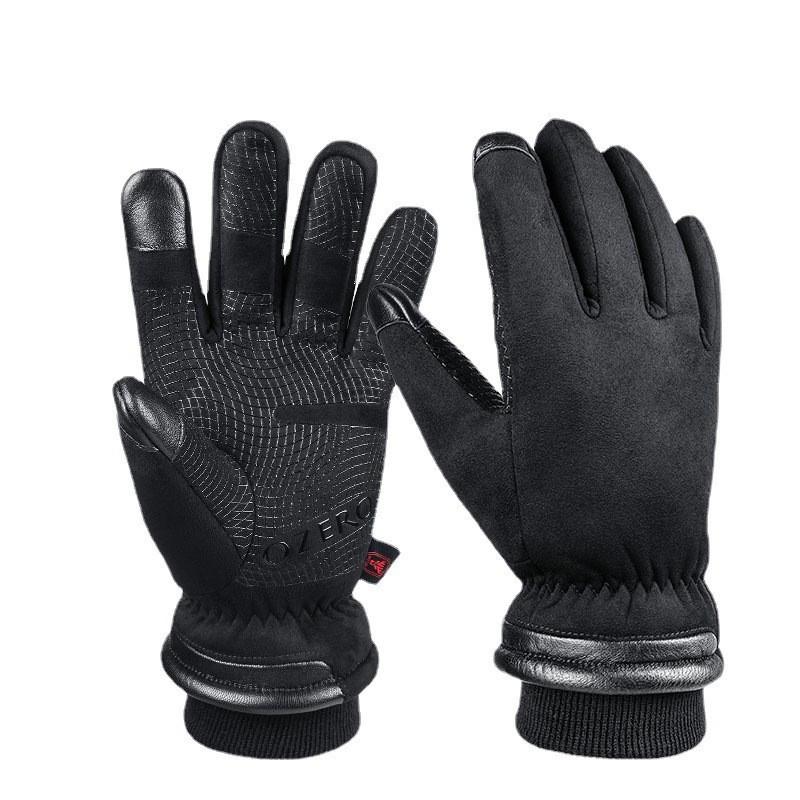Thermal gloves fleece thickened suede outdoor sports skiing non-slip waterproof touch screen leather gloves S（125g±15） чёрный