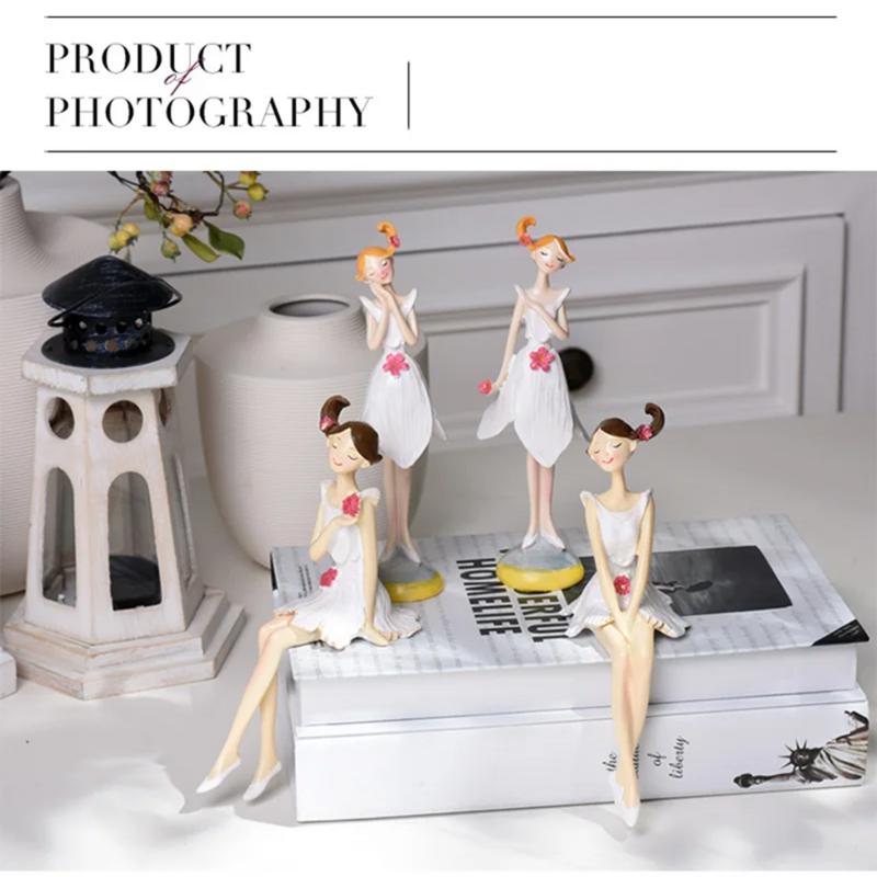 Girl Figurines Decor Resin Craft Statues Sculpture 2Pieces Girl Table Decor Elegant Small Figurines Ornaments Hand-Painted Home