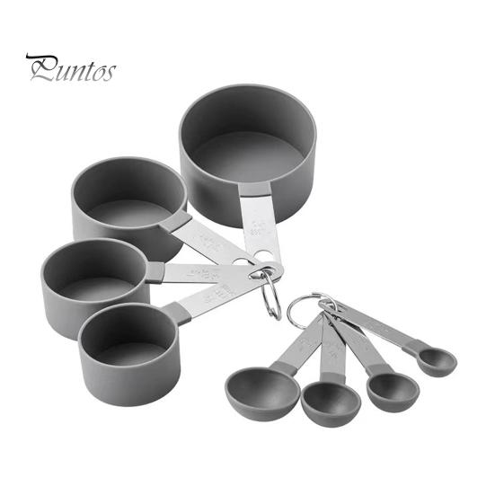 

Набор из 8 мерных ложек из нержавеющей стали со встроенной шкалой для точного приготовления пищи, домашнего ресторана, пекарни серый