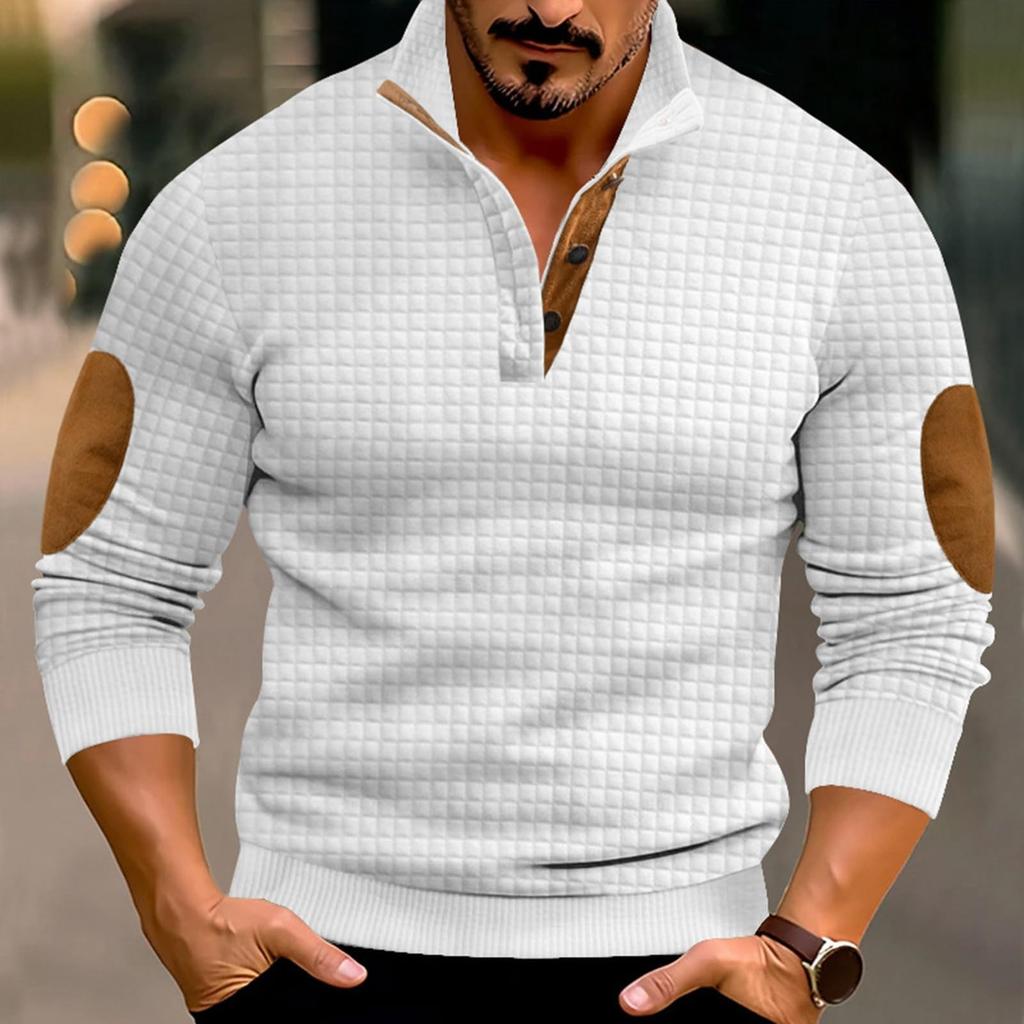 Men's Hoodless Sweatshirt Casual Relaxed Color Long Sleeve Stand Button Design For Comfortable And Winter