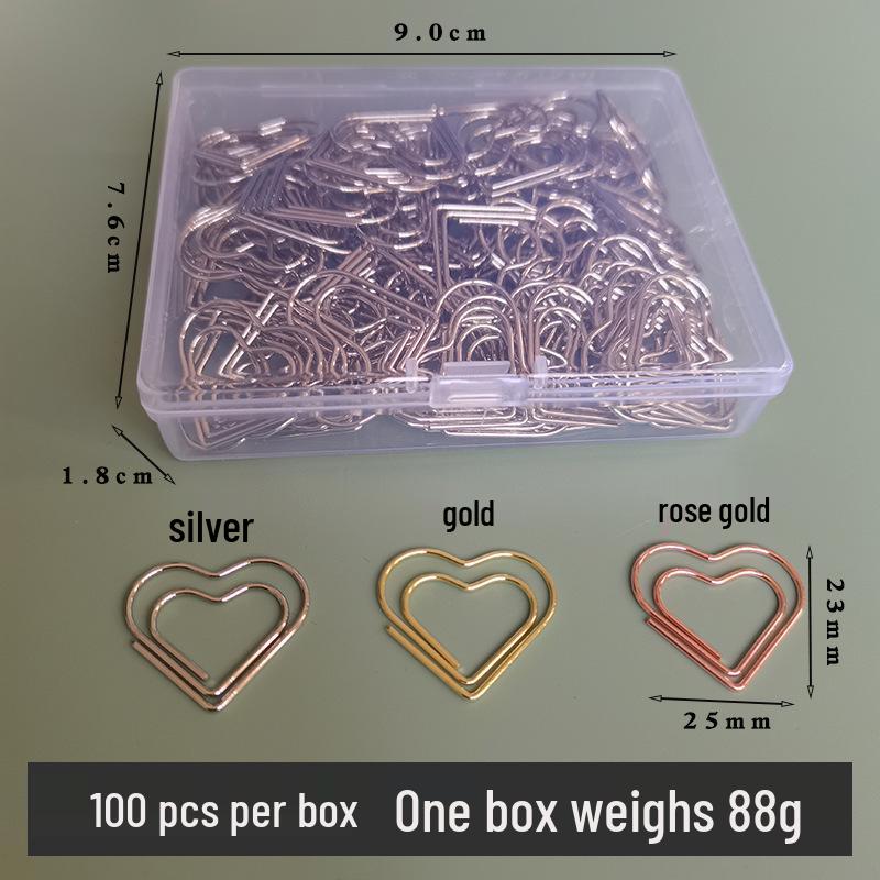 Gold Heart-Shaped Paperclip Set with Color Box - Cute and Creative Office Stationery