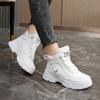 Comemore Autumn and Winter Warm Cotton Shoes Splicing Women's Platform Sneakers Casual Lace Up Sports Leather Heightening Shoes