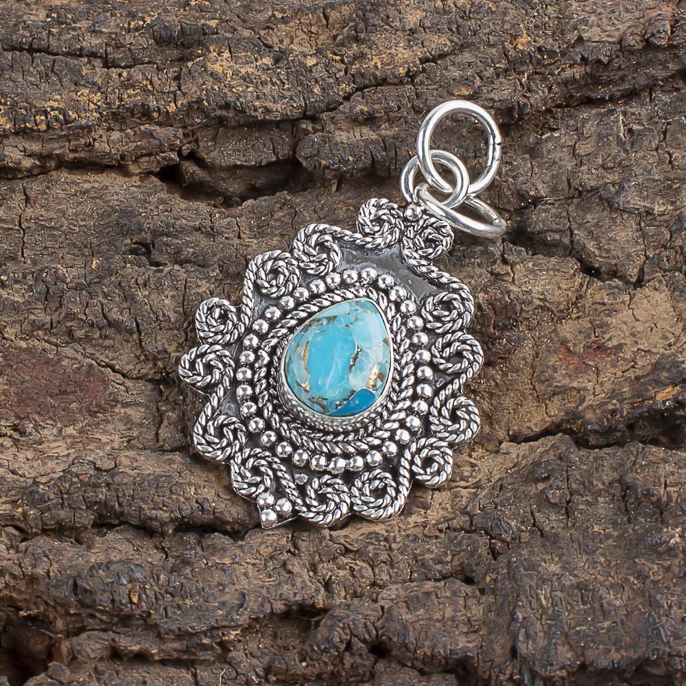 Blue Copper Turquoise Handmade Gemstone Pendant, 925 Solid Sterling Silver Pendant Dainty Jewelry, For Engagement Gift