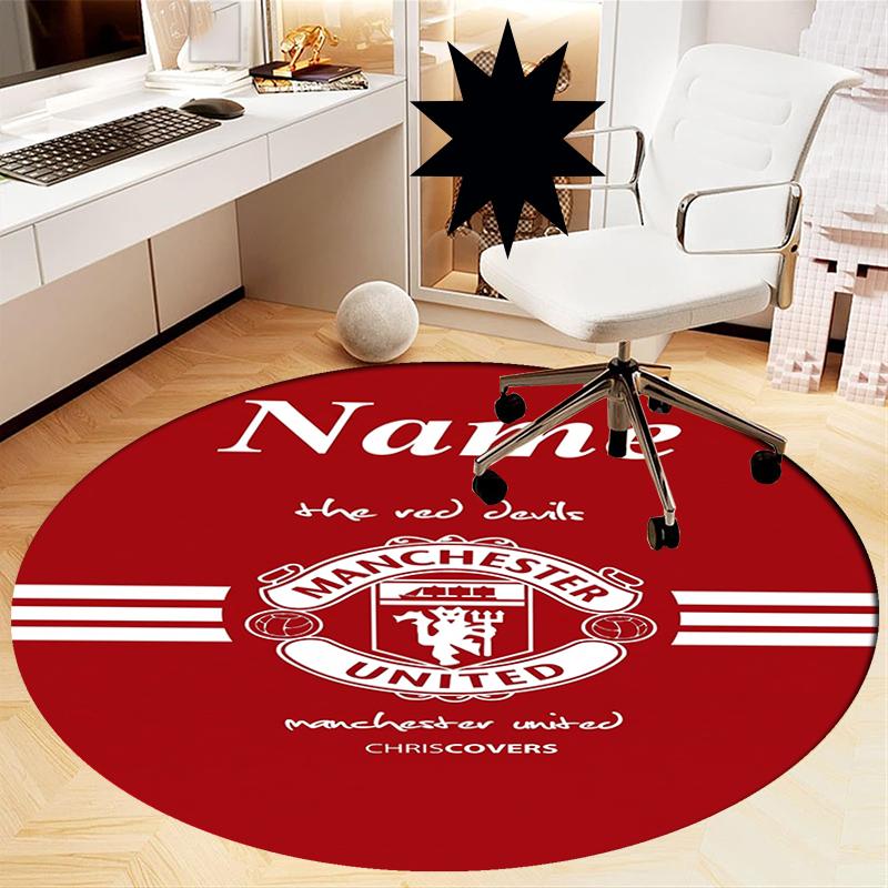 Custom Name Manchester United Printed Round Rug Carpet Chair Rug Area Rug Entryway Doormats,for Office Chair Living Room Bedroom Kitchen Room.