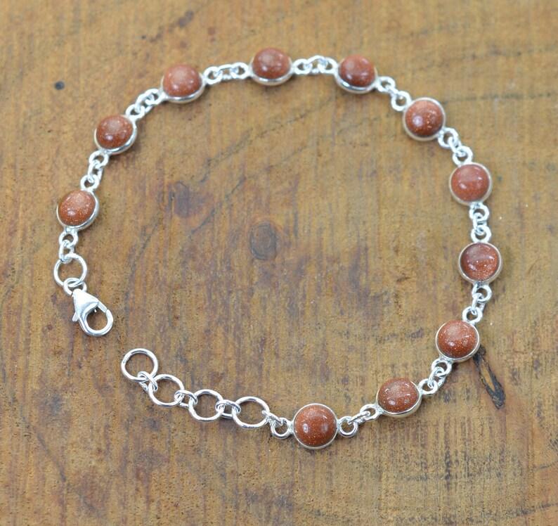 

Solid 925 Sterling Silver Round Sunstone Handmade Designer Bracelet Charm Jewelry Gift For Her 7 Inch