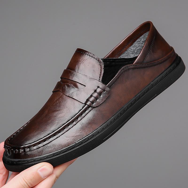 Fashion Men's Microfiber Leathe Slip on Shoes Soft Anti-slip Rubber Loafers Business Male Casual Leather Shoes Driving Flats Moccasins