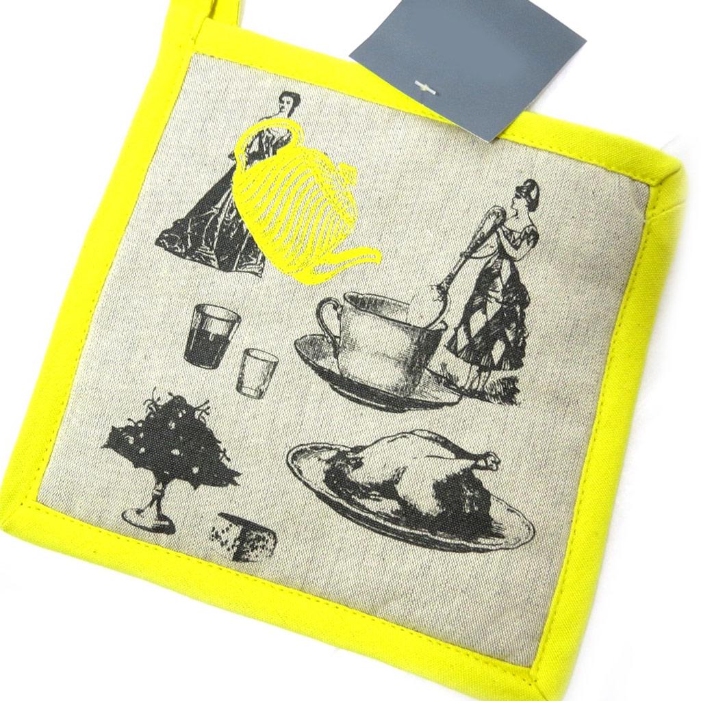 Les Trésors De Lily [L4242] - Cotton Potholder 'Belle Epoque' Taupe Yellow - 20x20 Cm