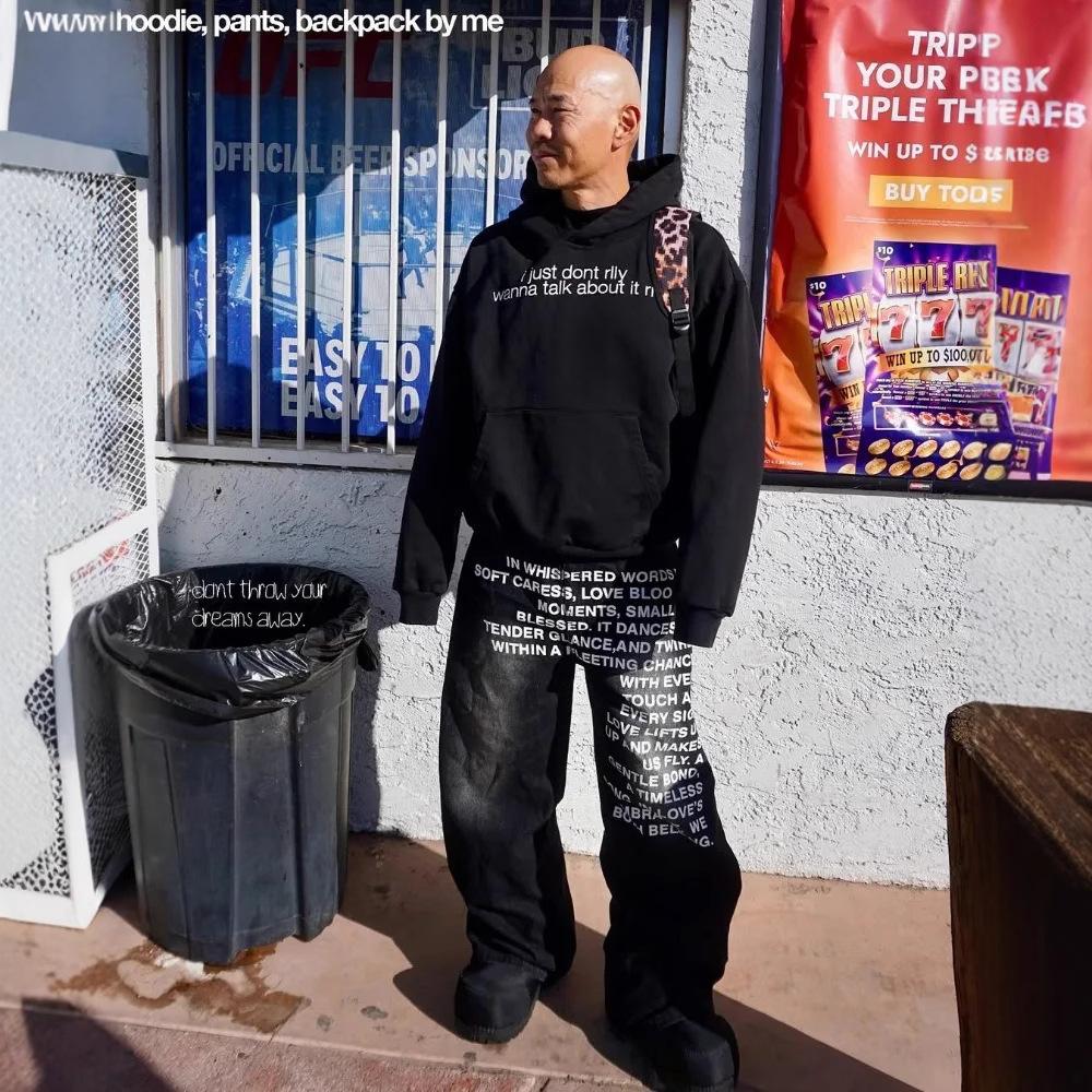 American Retro Pattern Letter Wide-leg Jeans