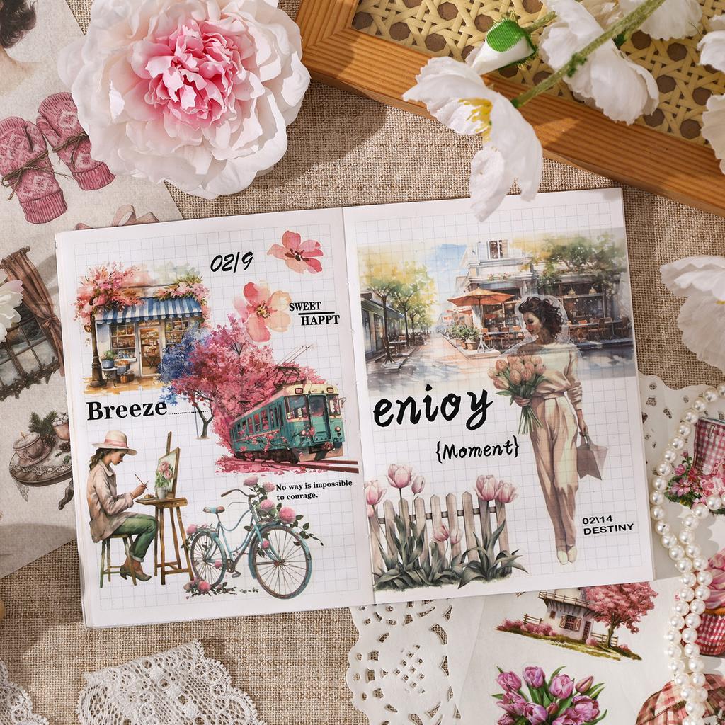 Recall The Past Series Vintage Plant Flower Character Landscape Sticker Book Creative DIY Journal Material Collage Stationery