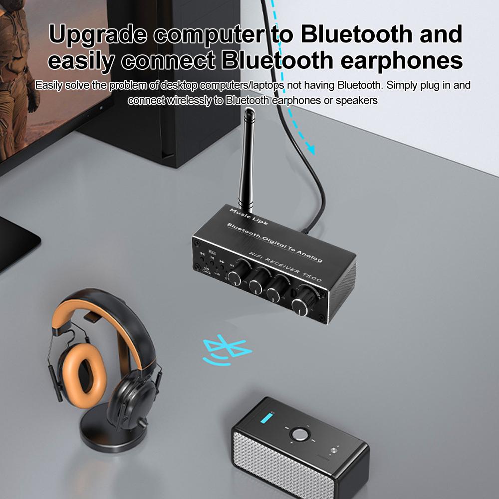 T500 DAC Bluetooth 5.4 Audio Receiver Digital To Analog Converter 3.5mm AUX RCA Coaxial USB U-Disk Karaoke Stereo Wireless Adapter