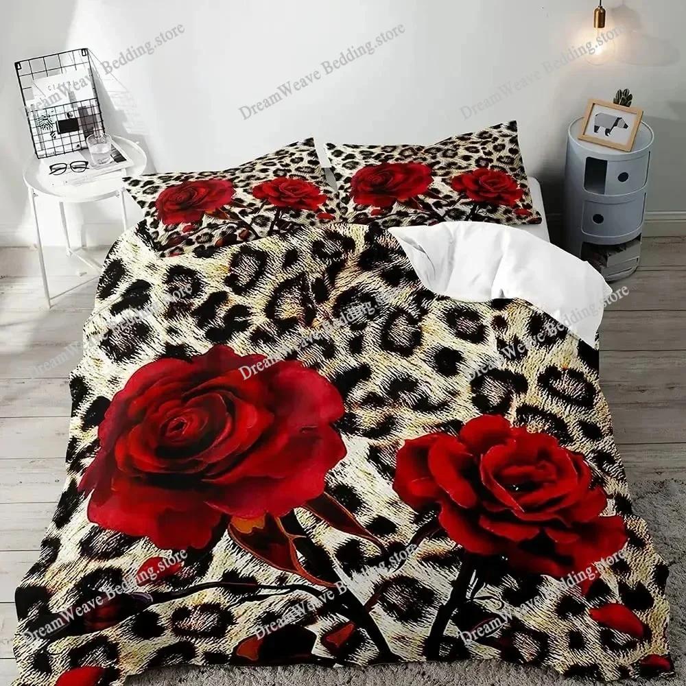 Leopard Duvet Cover Queen Bedding Sets, Black Luxury Comforter Quilt Cover,Fashion Cheetah Print Gifts for Men Women Luxury Gift