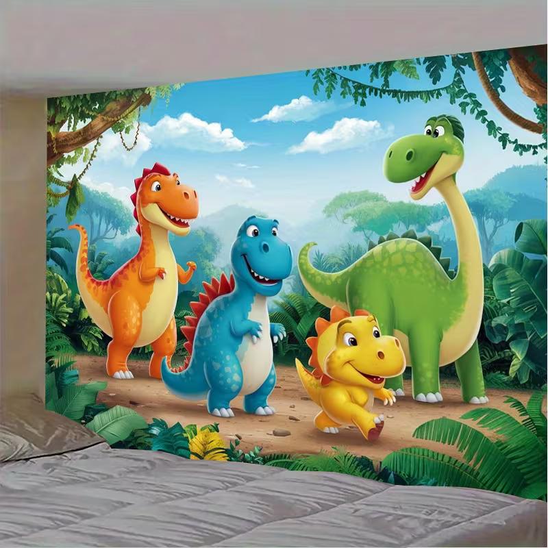 Cartoon Dinosaurier Party Hintergrund 120x80cm Polyester Hintergrundtuch für Kindergeburtstag Fotokabine Dekoration