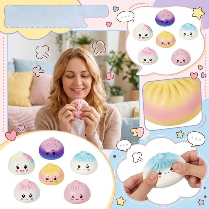 Simulation Bun Stress Relief Toy Slow Rebound Decompression Squeeze Play Dough Expression Face Soft for Office Home School Random Style One Size