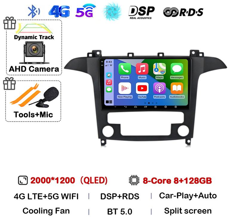 Android14 Carplay Auto For Ford S Max S-MAX 2007 2008 2009 2010 2011 - 2015 Multimedia Car Radio Player Video WIFI+4G DSP Stereo