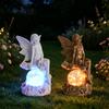 Solar Powered Resin Statue Premium Resin Solar Angel Whimsical Garden Statue  Garden Scenery
