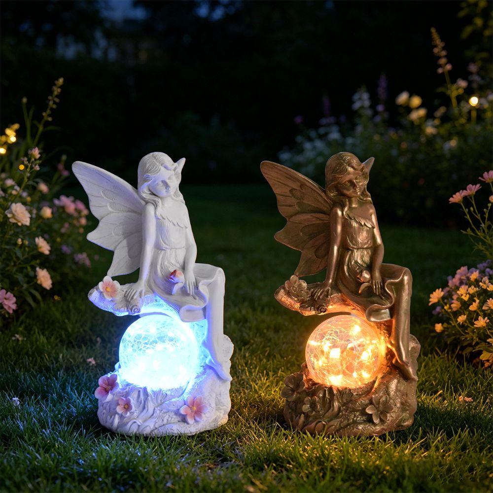 Solar Powered Resin Statue Premium Resin Solar Angel Whimsical Garden Statue  Garden Scenery