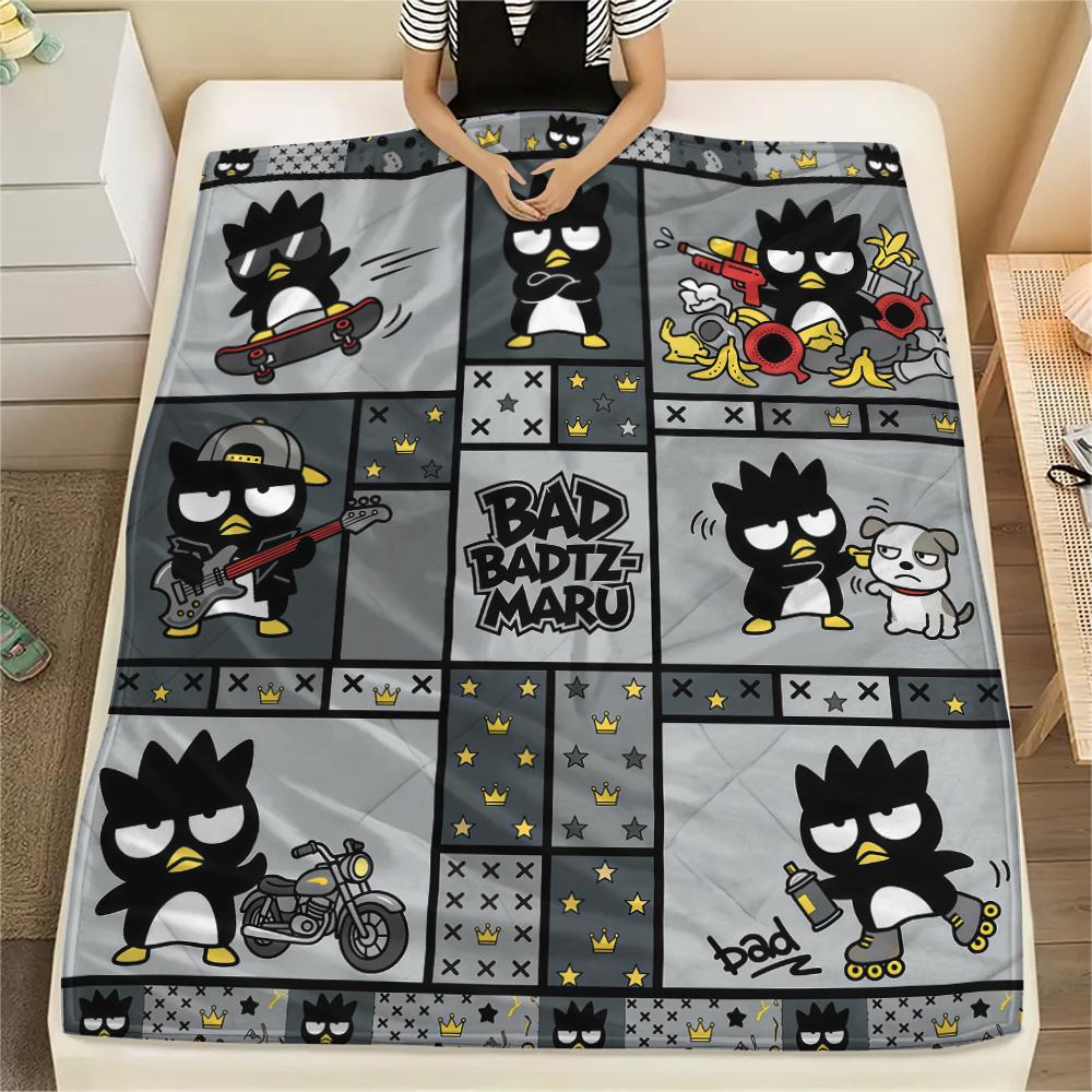 1PC Badtz-Maru Print Flannel Blanket, High Quality All Seasons, Home Decor, Warmth and Comfort, Perfect for Christmas Gifts
