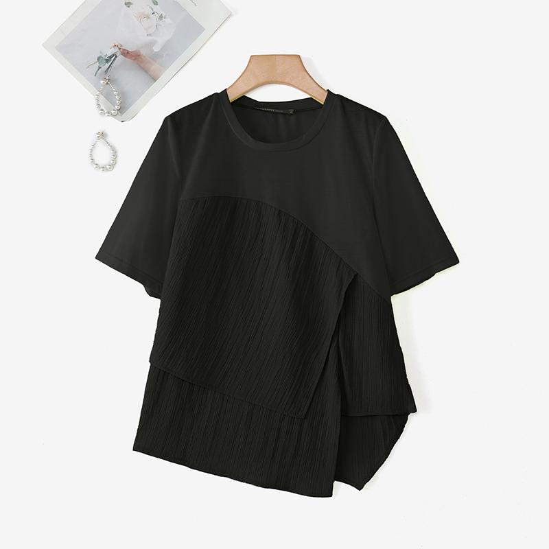 ZANZEA Women Casual Round Neck Short Sleeve Patchwork Irregular Blouse