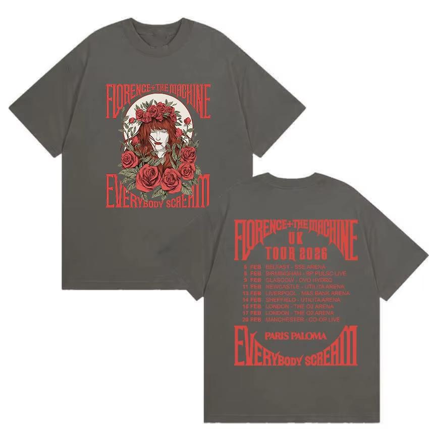 Florence The Machine Everybody Scream Tour 2026 Magliette Stampate Unisex Donna Moda Vintage Puro Cotone Maglietta Streetwear