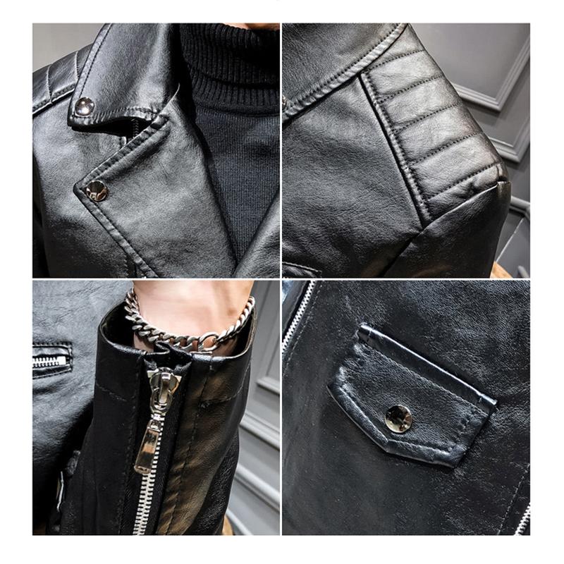 Men’s Jackets Faux Leather Lapel Long Sleeves Zipper Slim Fit Retro Motorcycle Jacket Autumn Winter PU Bomber Tops Holiday Casual Outer Wear