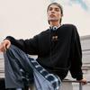Li Ning Sports Lifestyle Series Fleece Pullover Round Neck Back Pattern Printed Long Sleeve Early Autumn Sweatshirt Unisex Sweatshirt Black AWDU925-3