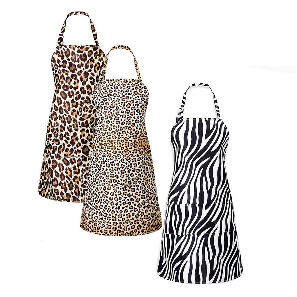 Stylish Leopard Print Apron Kitchen Cooking Accessories Apron Adjustable Neck Strap Easy Wash For Home Beauty Salon Use