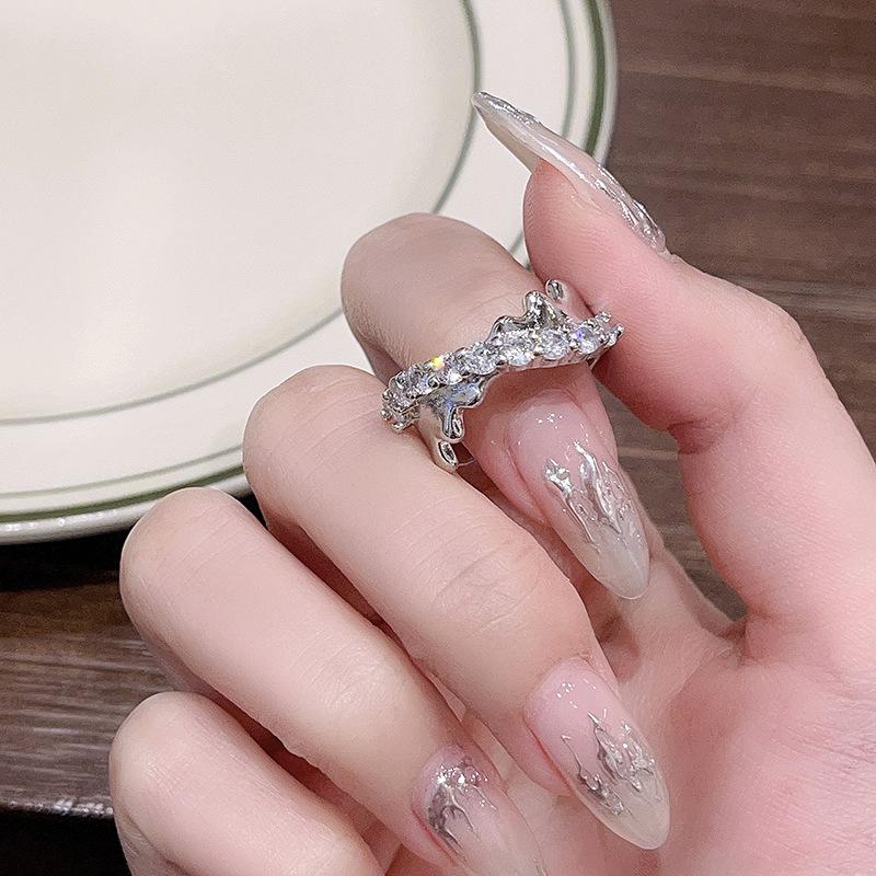 

Bow Gift Zircon Sweet Open Ring Female Cold Wind Texture Wrinkled Irregular Index Finger Ring Tide