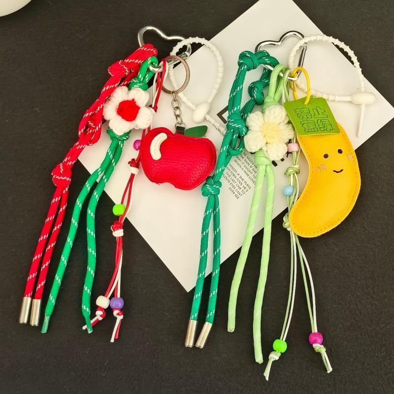 Süße Faux-Leder-Frucht-Taschenanhänger-Schlüsselanhänger mit Häkelblume Zur Dekoration für Tasche, Rucksack, Schlüssel Schönes Geschenk